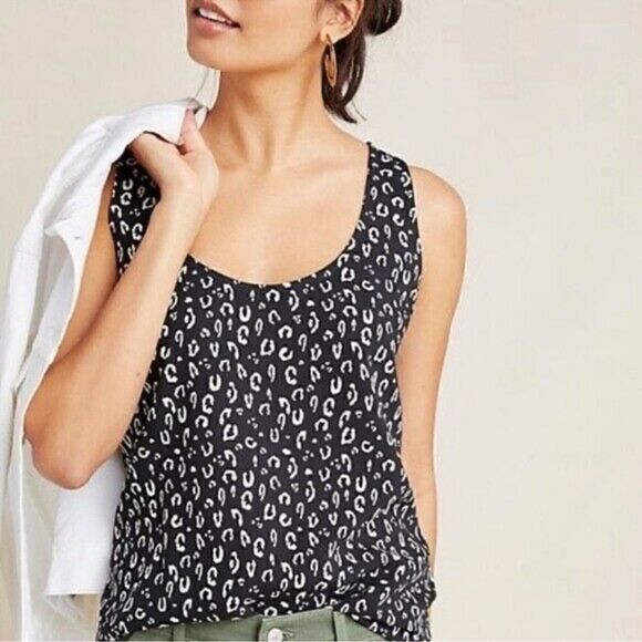Anthropologie Dolan Mixed Media Animal Print Striped Tank XS - Picture 1 of 5